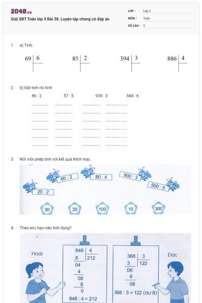 Giải SBT Toán lớp 3 Bài 38. Luyện tập chung có đáp án