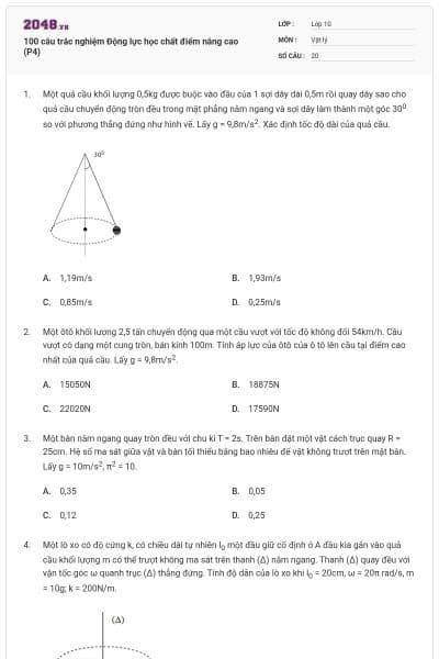100 câu trắc nghiệm Động lực học chất điểm nâng cao (P4)