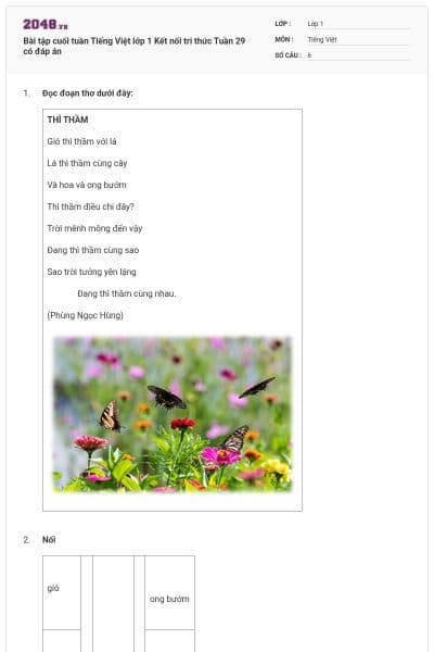 Bài tập cuối tuần Tiếng Việt lớp 1 Kết nối tri thức Tuần 29 có đáp án