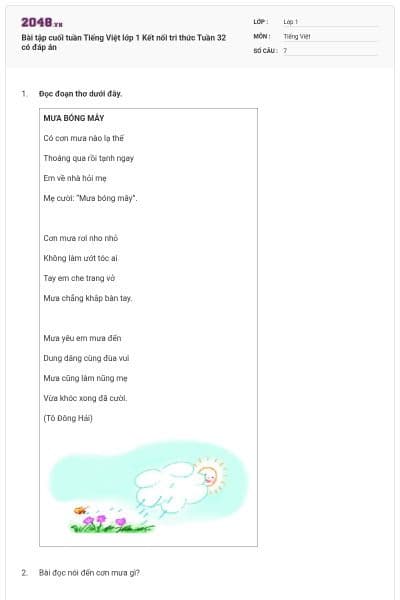 Bài tập cuối tuần Tiếng Việt lớp 1 Kết nối tri thức Tuần 32 có đáp án