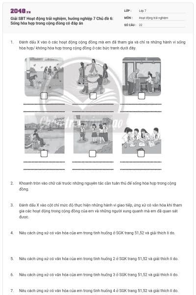 Giải SBT Hoạt động trải nghiệm, hướng nghiệp 7 Chủ đề 6: Sống hòa hợp trong cộng đồng có đáp án