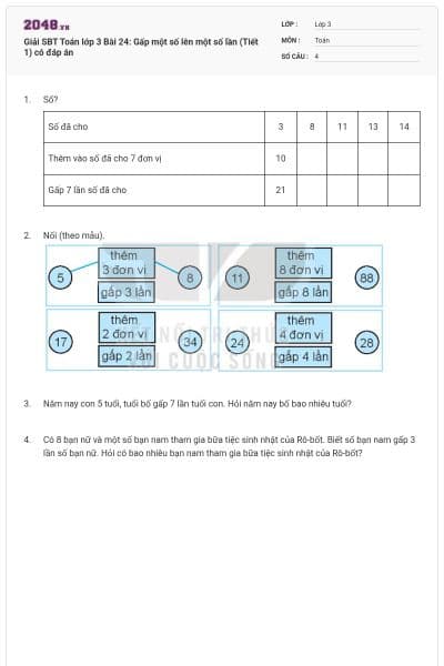 Giải SBT Toán lớp 3 Bài 24: Gấp một số lên một số lần (Tiết 1) có đáp án