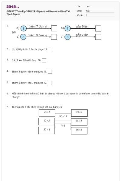 Giải SBT Toán lớp 3 Bài 24: Gấp một số lên một số lần (Tiết 2) có đáp án