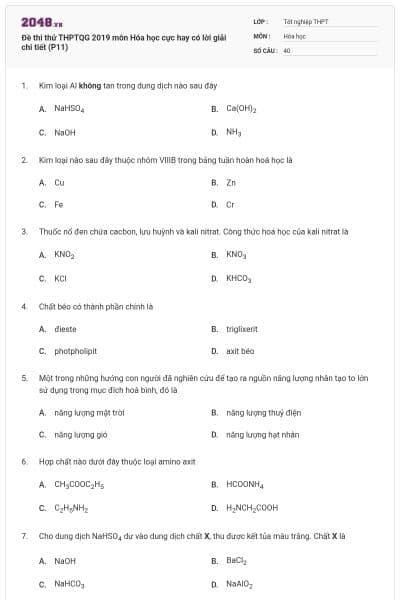 Đề thi thử THPTQG 2019 môn Hóa học cực hay có lời giải chi tiết (P11)