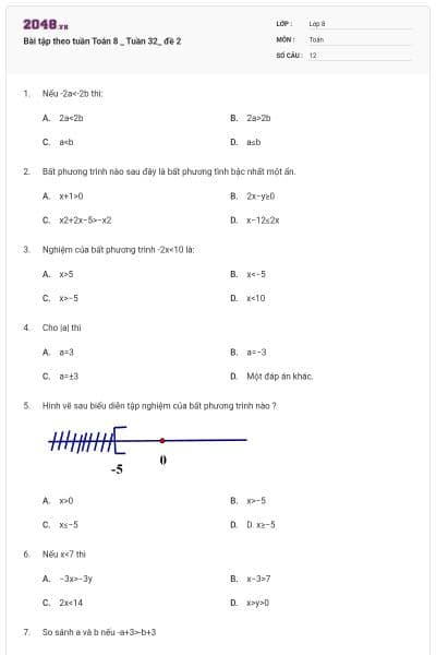 Bài tập theo tuần Toán 8 _ Tuần 32_ đề 2