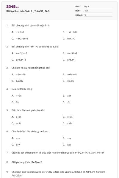 Bài tập theo tuần Toán 8 _ Tuần 32_ đề 3