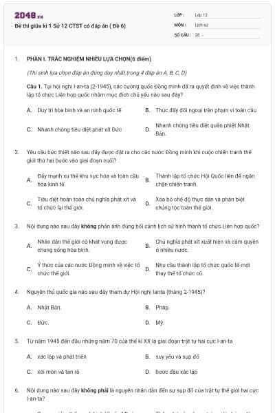 Đề thi giữa kì 1 Sử 12 CTST có đáp án ( Đề 6)