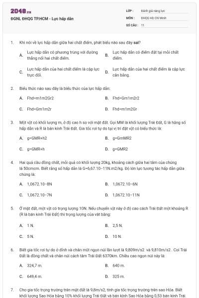 ĐGNL ĐHQG TP.HCM - Lực hấp dẫn