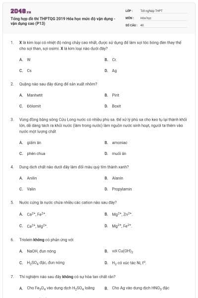Tổng hợp đề thi THPTQG 2019 Hóa học mức độ vận dụng - vận dụng cao (P13)