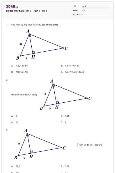 Bài tập theo tuần Toán 9 - Tuần 8 - Đề 2