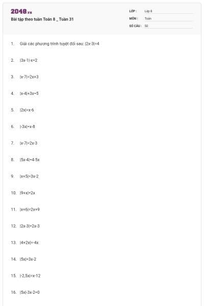Bài tập theo tuần Toán 8 _ Tuần 31
