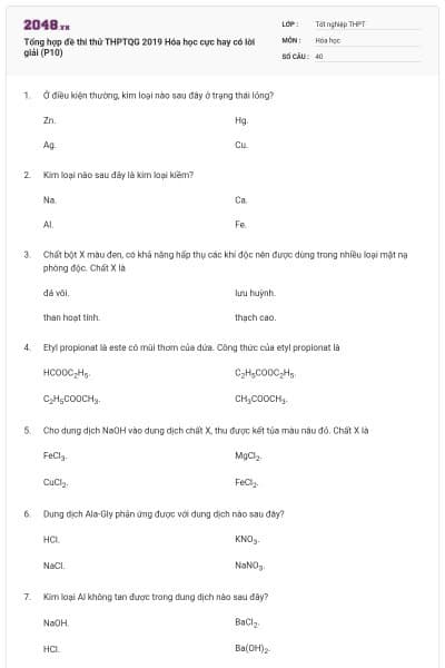 Tổng hợp đề thi thử THPTQG 2019 Hóa học cực hay có lời giải (P10)