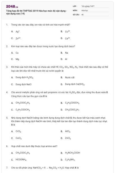 Tổng hợp đề thi THPTQG 2019 Hóa học mức độ vận dụng - vận dụng cao (14)