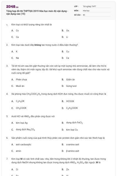 Tổng hợp đề thi THPTQG 2019 Hóa học mức độ vận dụng - vận dụng cao (15)