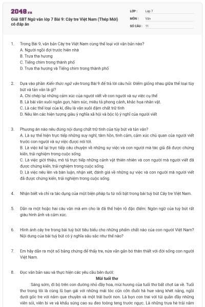 Giải SBT Ngữ văn lớp 7 Bài 9: Cây tre Việt Nam (Thép Mới) có đáp án