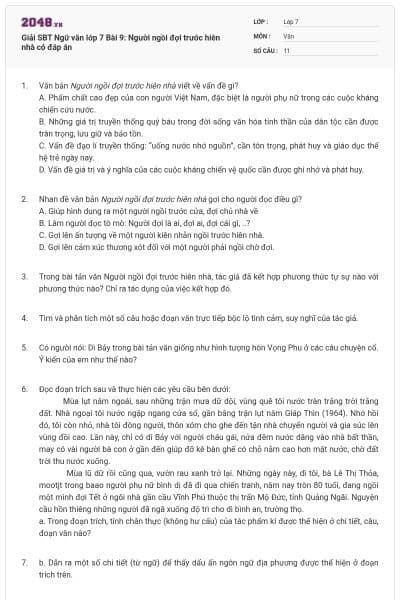Giải SBT Ngữ văn lớp 7 Bài 9: Người ngồi đợi trước hiên nhà có đáp án