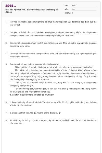 Giải SBT Ngữ văn lớp 7 Bài 9 Đọc hiểu: Trưa tha hương có đáp án