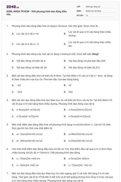 ĐGNL ĐHQG TP.HCM - Viết phương trình dao động điều hòa