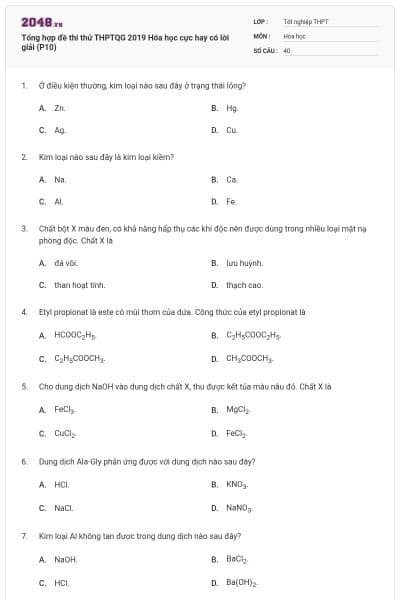 Tổng hợp đề thi thử THPTQG 2019 Hóa học cực hay có lời giải (P10)