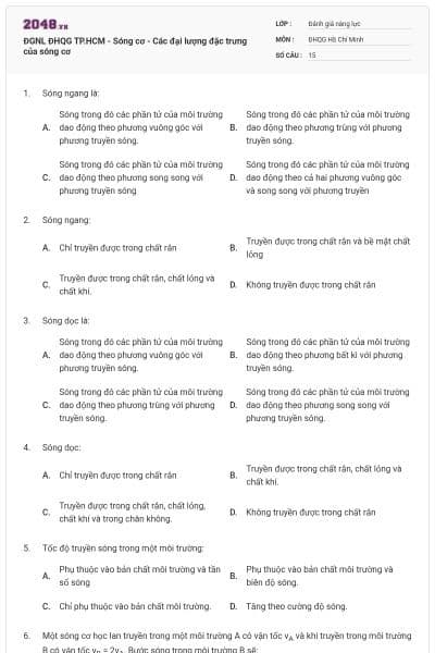 ĐGNL ĐHQG TP.HCM - Sóng cơ - Các đại lượng đặc trưng của sóng cơ