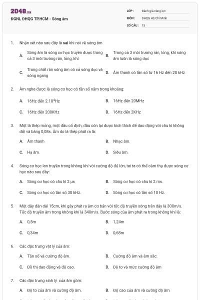 ĐGNL ĐHQG TP.HCM - Sóng âm