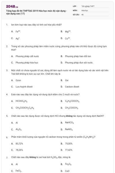 Tổng hợp đề thi THPTQG 2019 Hóa học mức độ vận dụng - vận dụng cao (17)