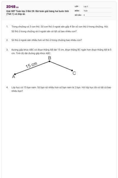 Giải SBT Toán lớp 3 Bài 28: Bài toán giải bằng hai bước tính (Tiết 1) có đáp án