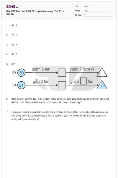 Giải SBT Toán lớp 3 Bài 29: Luyện tập chung (Tiết 2) có đáp án