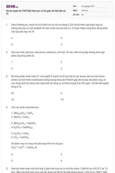 Đề ôn luyện thi THPTQG Hóa học có lời giải chi tiết (Đề số 3)