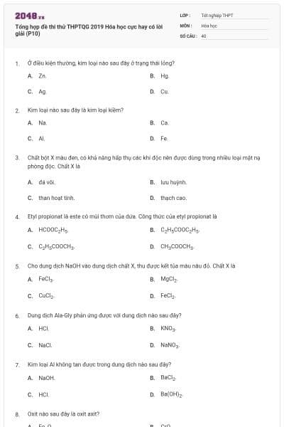 Tổng hợp đề thi thử THPTQG 2019 Hóa học cực hay có lời giải (P10)