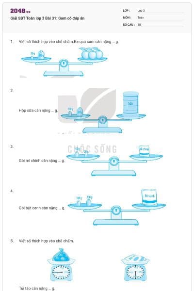 Giải SBT Toán lớp 3 Bài 31: Gam có đáp án