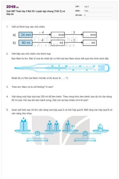 Giải SBT Toán lớp 3 Bài 35: Luyện tập chung (Tiết 2) có đáp án