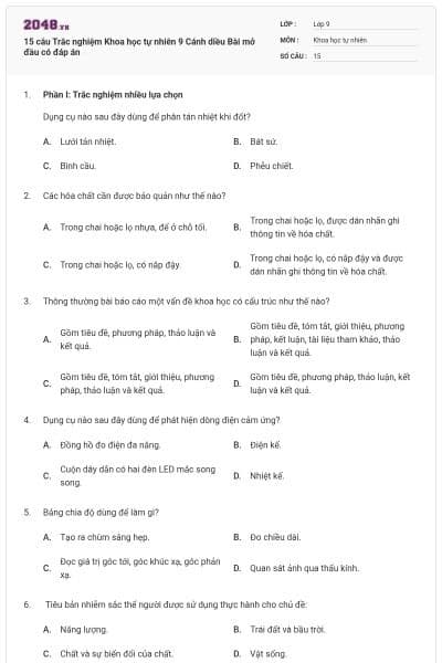 15 câu Trắc nghiệm Khoa học tự nhiên 9 Cánh diều Bài mở đầu có đáp án