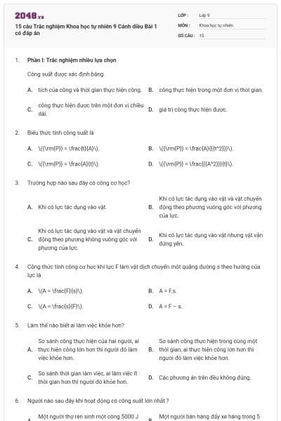 15 câu Trắc nghiệm Khoa học tự nhiên 9 Cánh diều Bài 1 có đáp án