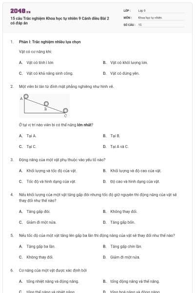 15 câu Trắc nghiệm Khoa học tự nhiên 9 Cánh diều Bài 2 có đáp án