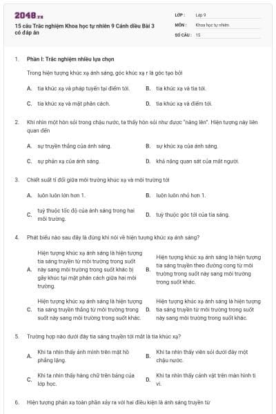 15 câu Trắc nghiệm Khoa học tự nhiên 9 Cánh diều Bài 3 có đáp án