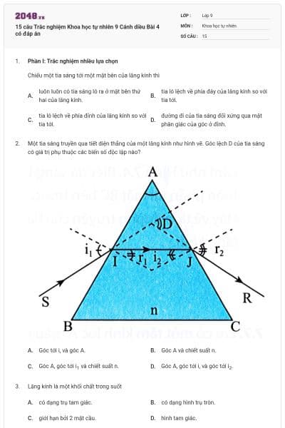 15 câu Trắc nghiệm Khoa học tự nhiên 9 Cánh diều Bài 4 có đáp án