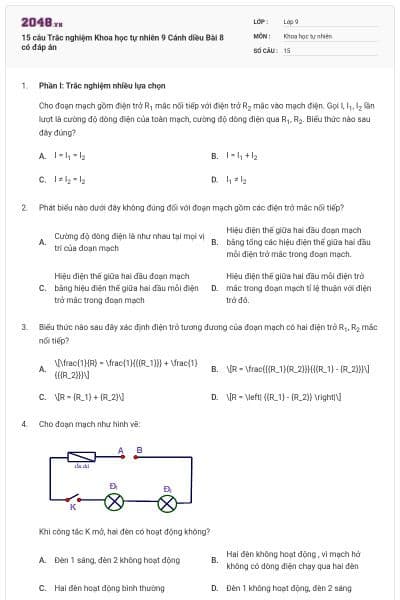 15 câu Trắc nghiệm Khoa học tự nhiên 9 Cánh diều Bài 8 có đáp án