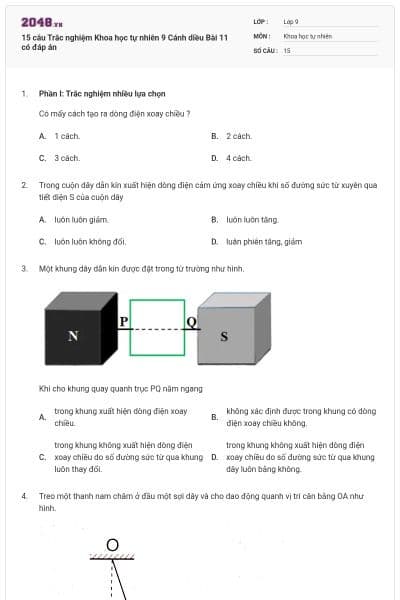 15 câu Trắc nghiệm Khoa học tự nhiên 9 Cánh diều Bài 11 có đáp án