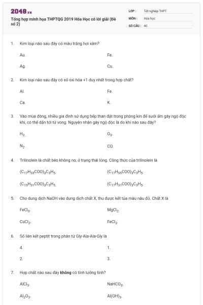 Tổng hợp minh họa THPTQG 2019 Hóa Học có lời giải (Đề số 2)