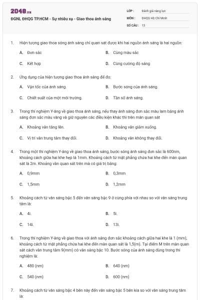 ĐGNL ĐHQG TP.HCM - Sự nhiễu xạ - Giao thoa ánh sáng