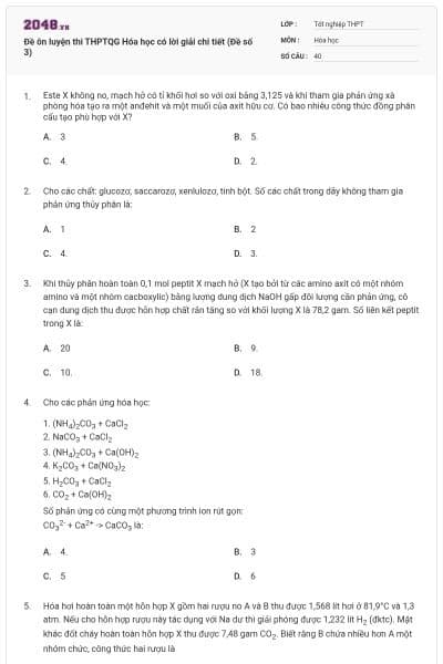 Đề ôn luyện thi THPTQG Hóa học có lời giải chi tiết (Đề số 3)