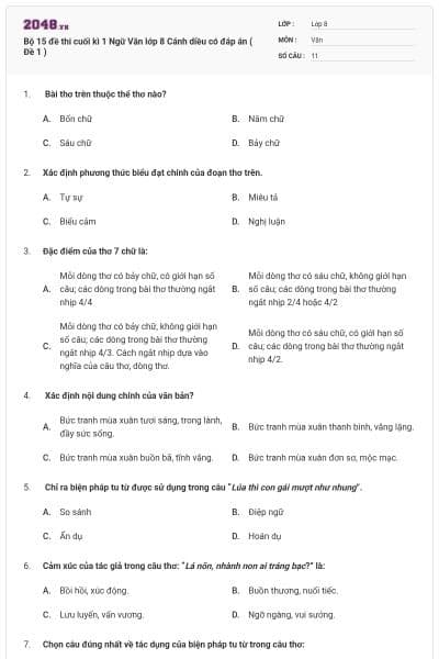 Bộ 15 đề thi cuối kì 1 Ngữ Văn lớp 8 Cánh diều có đáp án ( Đề 1 )