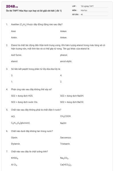 Ôn thi THPT Hóa Học cực hay có lời giải chi tiết ( đề 1)