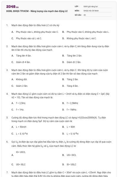 ĐGNL ĐHQG TP.HCM - Năng lượng của mạch dao động LC