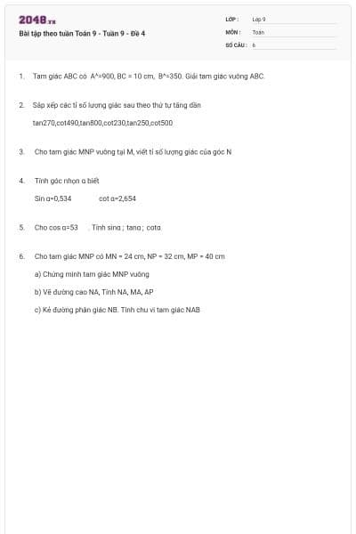 Bài tập theo tuần Toán 9 - Tuần 9 - Đề 4