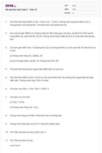 Bài tập theo tuần Toán 9 - Tuần 10