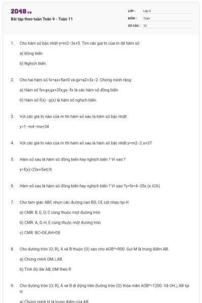 Bài tập theo tuần Toán 9 - Tuần 11