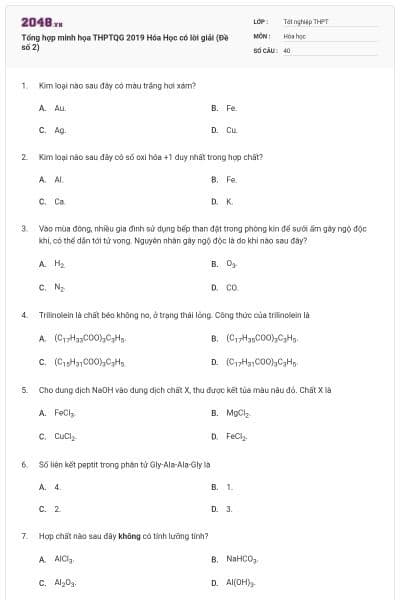 Tổng hợp minh họa THPTQG 2019 Hóa Học có lời giải (Đề số 2)