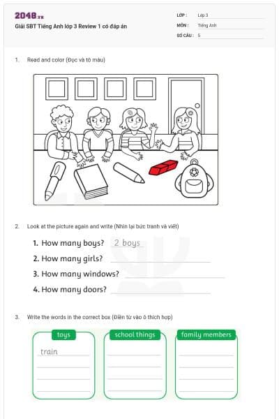 Giải SBT Tiếng Anh lớp 3 Review 1 có đáp án